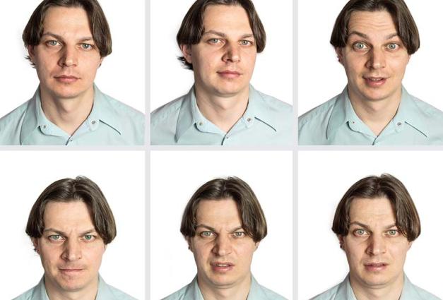 6 photos of a man with different facial expressions