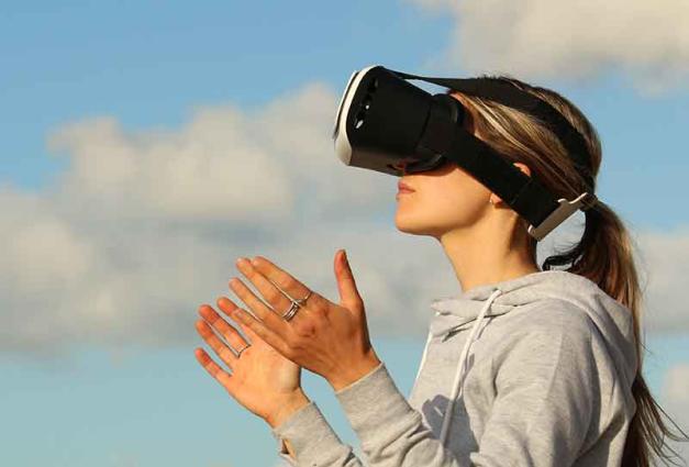 Woman wearing virtual reality headset