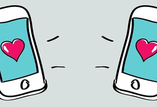 Illustration of 2 smartphones with hearts on the screens