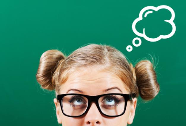 Image of female student looking upwards with a thought bubble coming out of her head.
