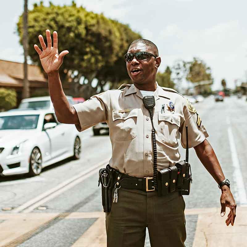 Police officer directing traffic