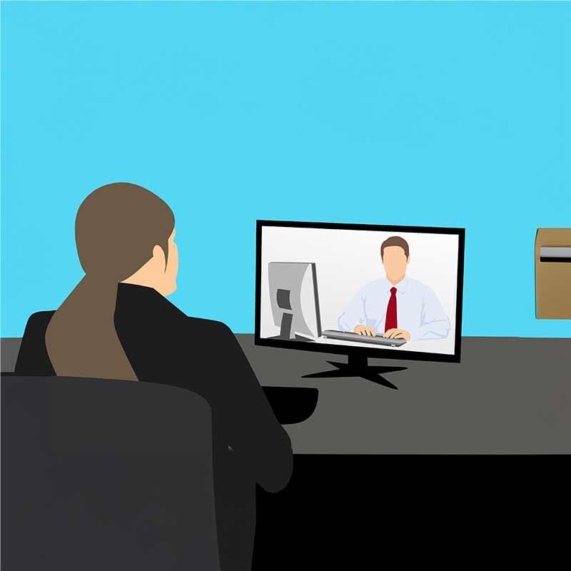illustration of Young woman at virtual job interview