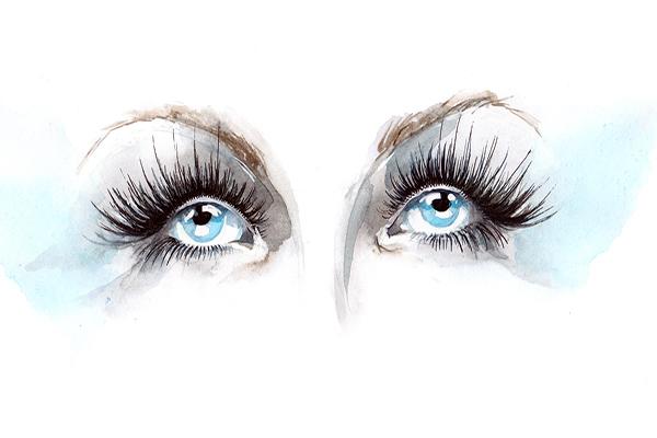 Illustration of a lady's blue eyes and black eyelashes