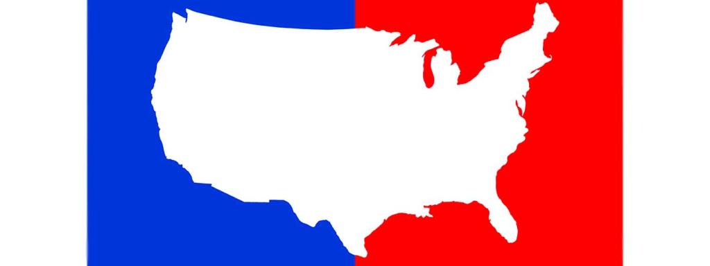 IMage of the US outline with half blue and half red on the outside